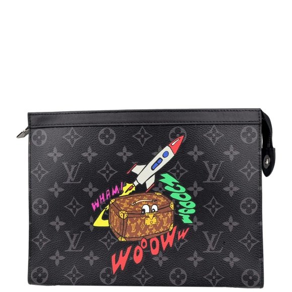 LOUIS VUITTON  Voyage MM Monogram Eclipse Pochette Bag Black - Picture 1 of 10